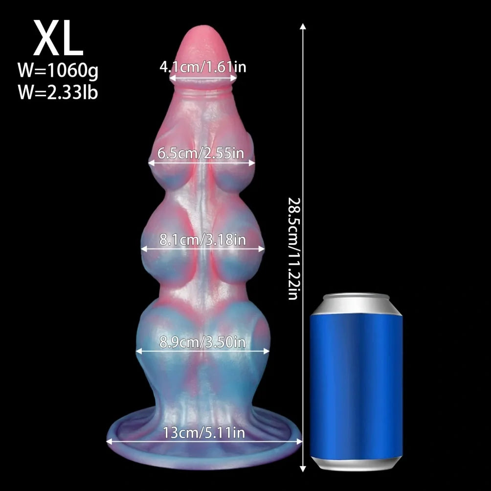 Domlust Graduated Knot Dildo – Premium Platinum Silicone | 3-Stage Progressive Knots | Pink & Blue | 4 Sizes
