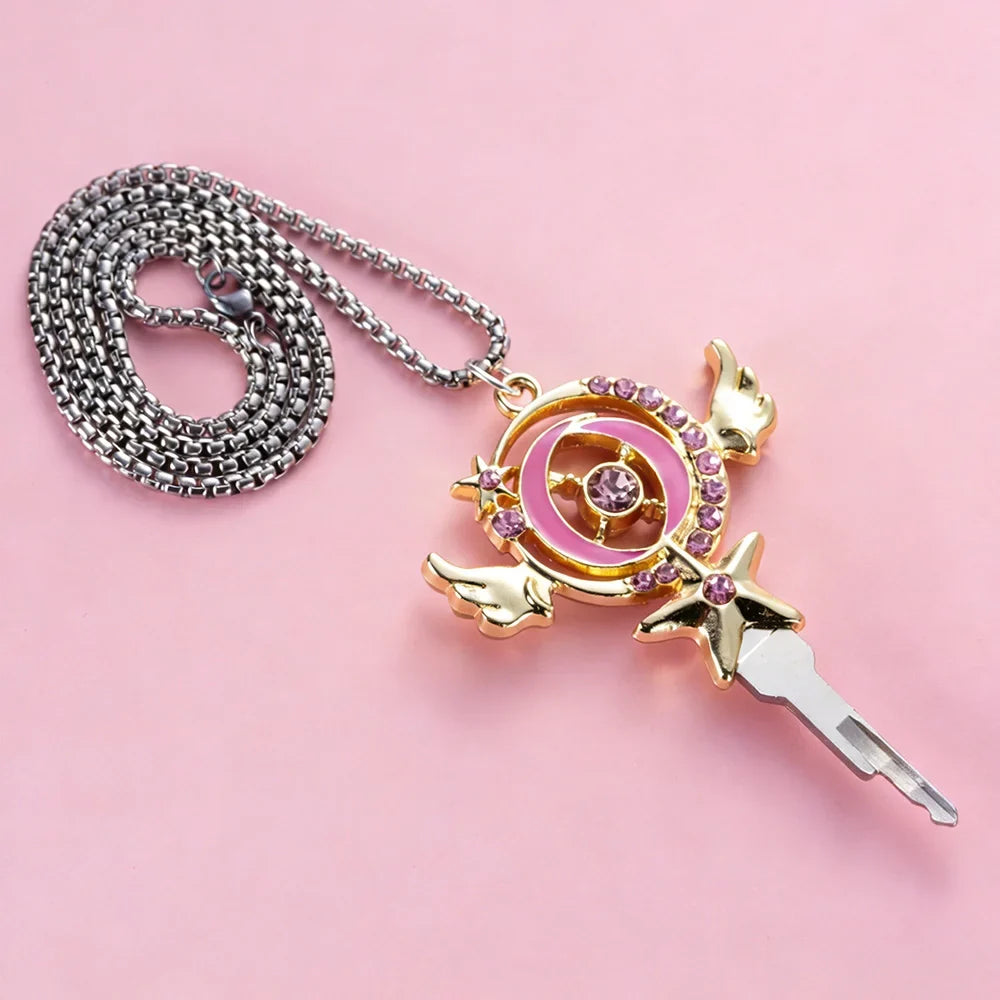 Magical Girl Chastity Key Necklace Set – Anime Wand Style Lock & Key Accessory for Chastity Cages