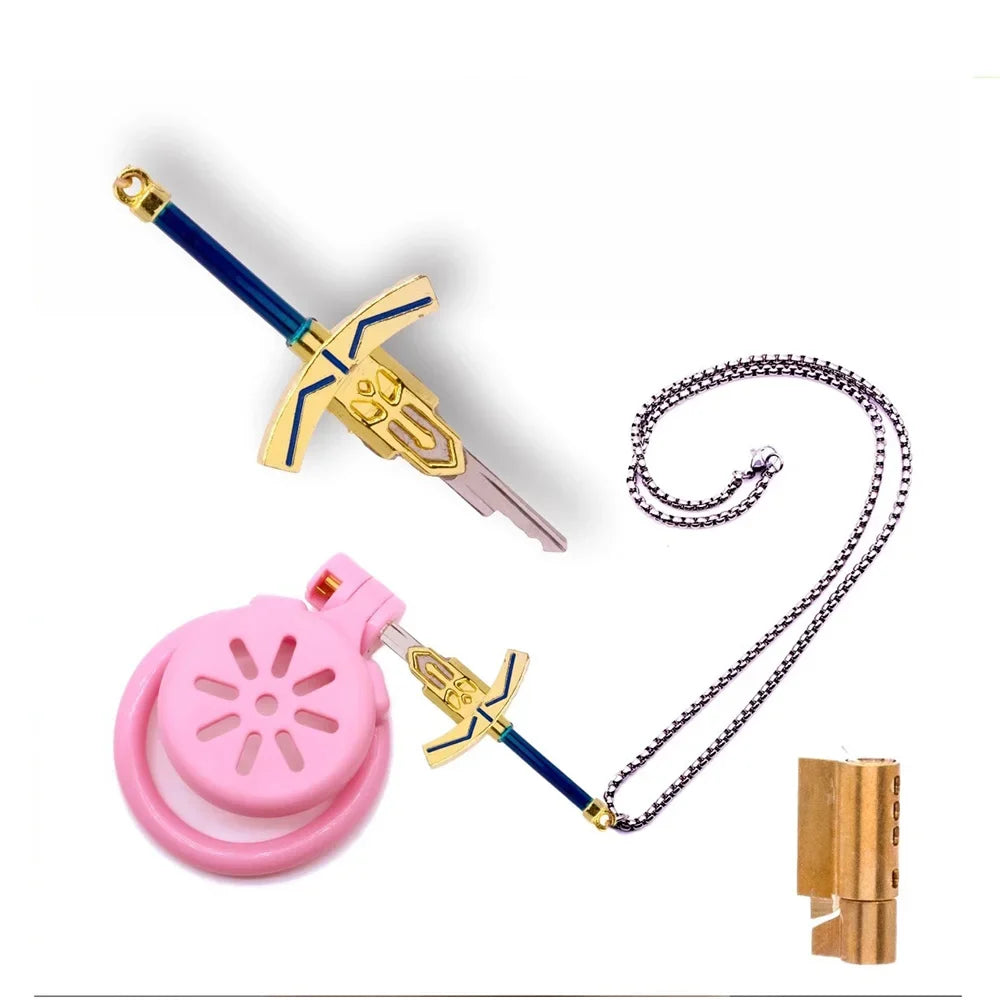 Holy Sword Key Necklace for Chastity Cages – Fantasy Anime Sword Key Accessory