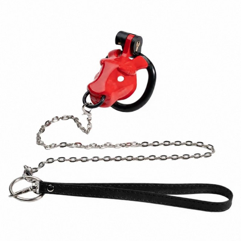 Red Bull Head Male Chastity Cage | Detachable Nose Ring & Leash-Compatible BDSM Device