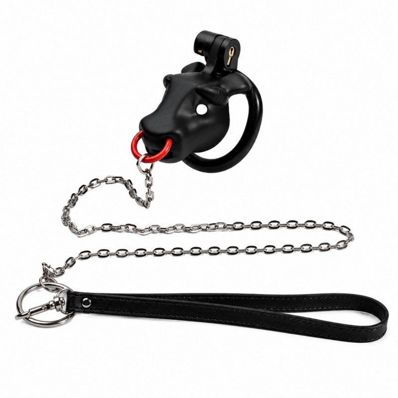 Red Bull Head Male Chastity Cage | Detachable Nose Ring & Leash-Compatible BDSM Device