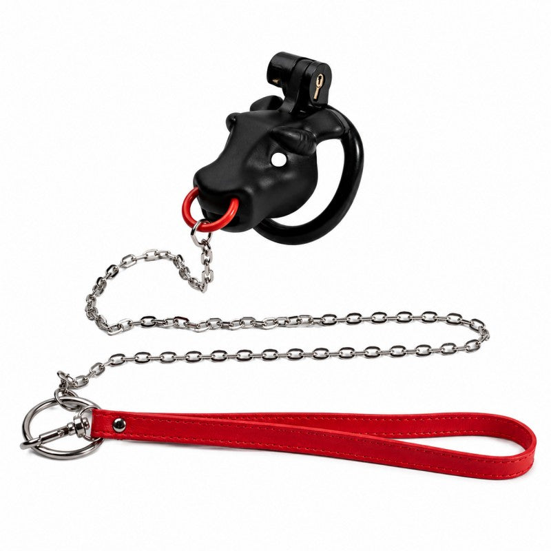 Red Bull Head Male Chastity Cage | Detachable Nose Ring & Leash-Compatible BDSM Device