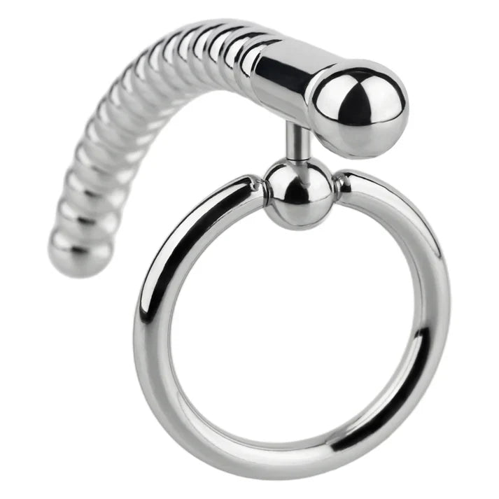 Spiral Textured Prince Albert Wand - 304 Steel Urethral Sound with Ring