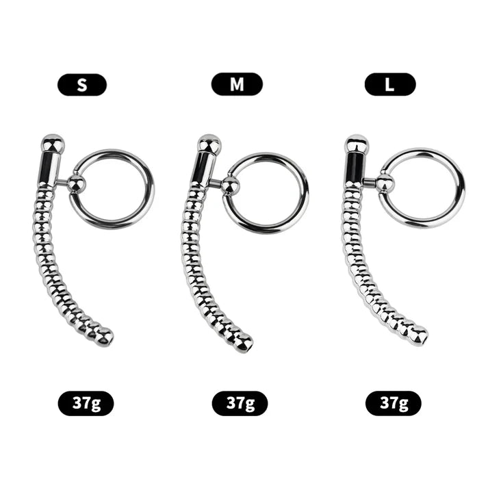 Spiral Textured Prince Albert Wand - 304 Steel Urethral Sound with Ring