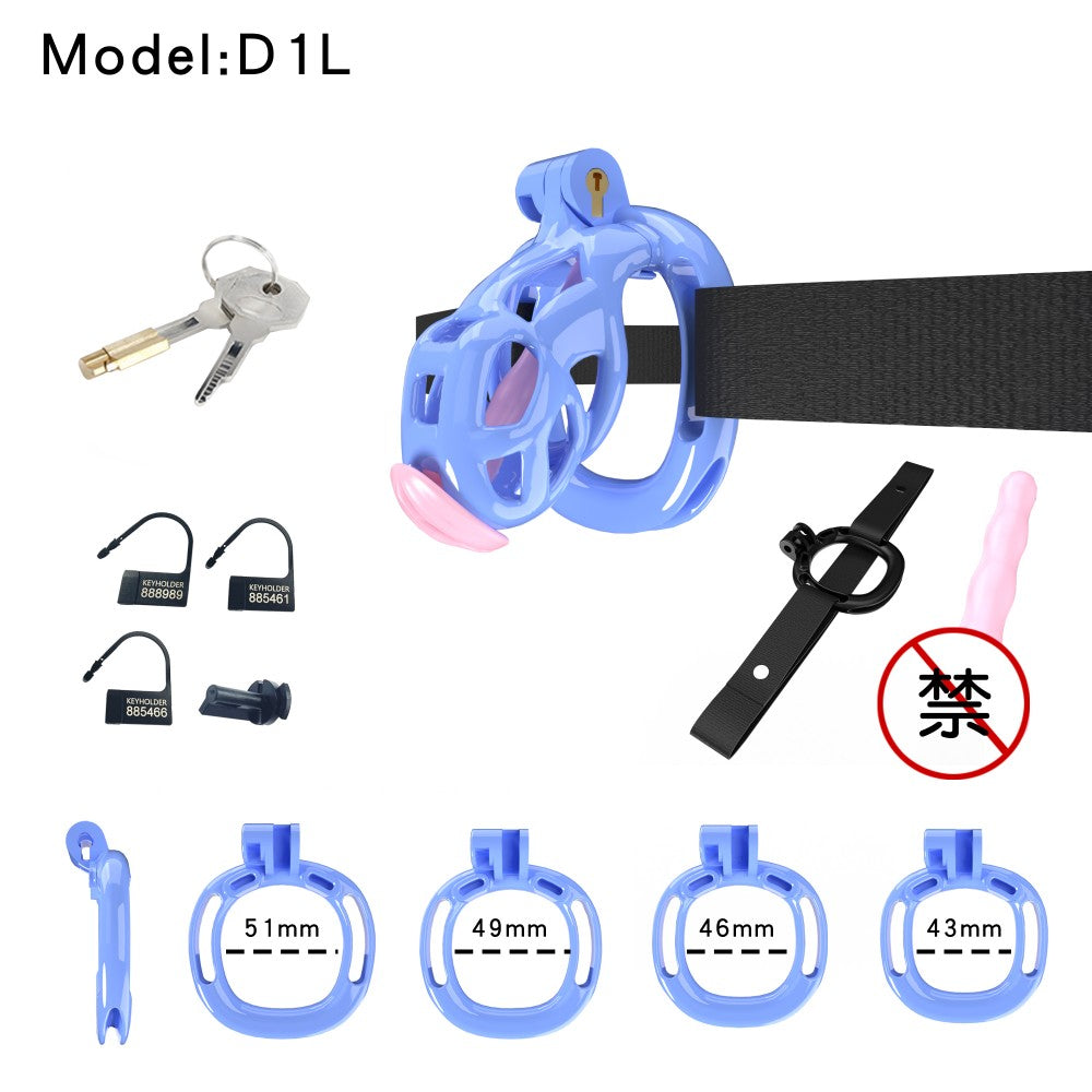 3D Printed Male Chastity Cage with Lock & 5 Rings – Resin Virginity Device with Strap for Men