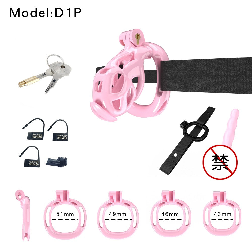3D Printed Male Chastity Cage with Lock & 5 Rings – Resin Virginity Device with Strap for Men
