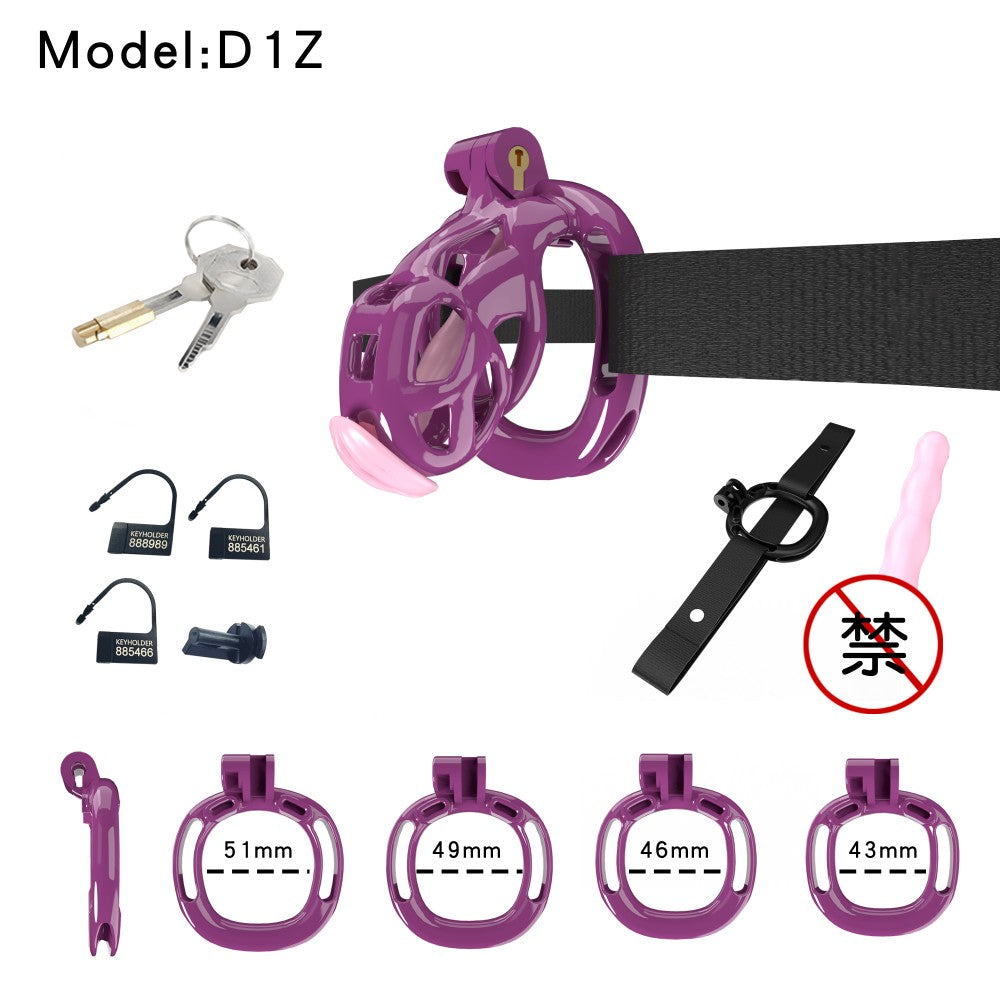 3D Printed Male Chastity Cage with Lock & 5 Rings – Resin Virginity Device with Strap for Men