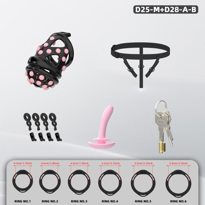 Silicone Soft Nail Chastity Cage | Male Chastity Device with Airport-Security Plastic Lock – 3 Wearing Methods, Pink/Black/Purple, S/M Sizes