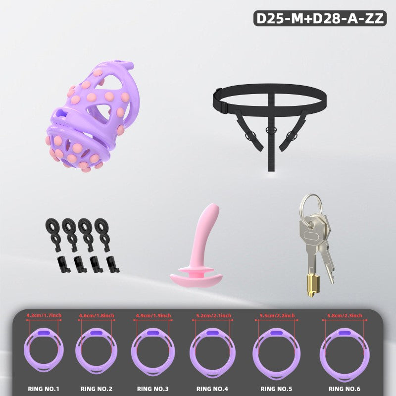 Silicone Soft Nail Chastity Cage | Male Chastity Device with Airport-Security Plastic Lock – 3 Wearing Methods, Pink/Black/Purple, S/M Sizes