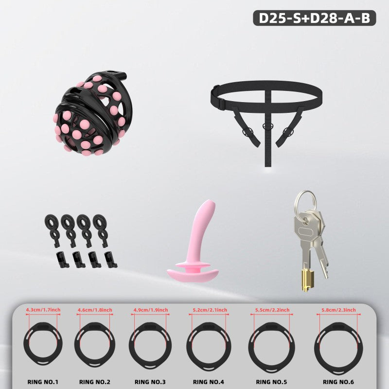 Silicone Soft Nail Chastity Cage | Male Chastity Device with Airport-Security Plastic Lock – 3 Wearing Methods, Pink/Black/Purple, S/M Sizes