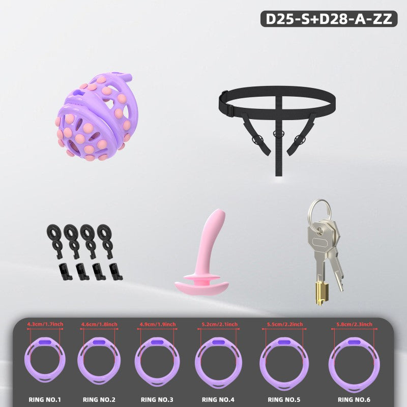 Silicone Soft Nail Chastity Cage | Male Chastity Device with Airport-Security Plastic Lock – 3 Wearing Methods, Pink/Black/Purple, S/M Sizes