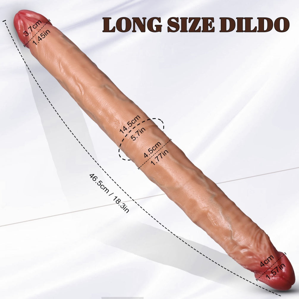 Domlust Realistic Double Ended Dildo – Platinum Silicone Ultra-Flexible Fleshy Texture Lesbian & Couples Sex Toy