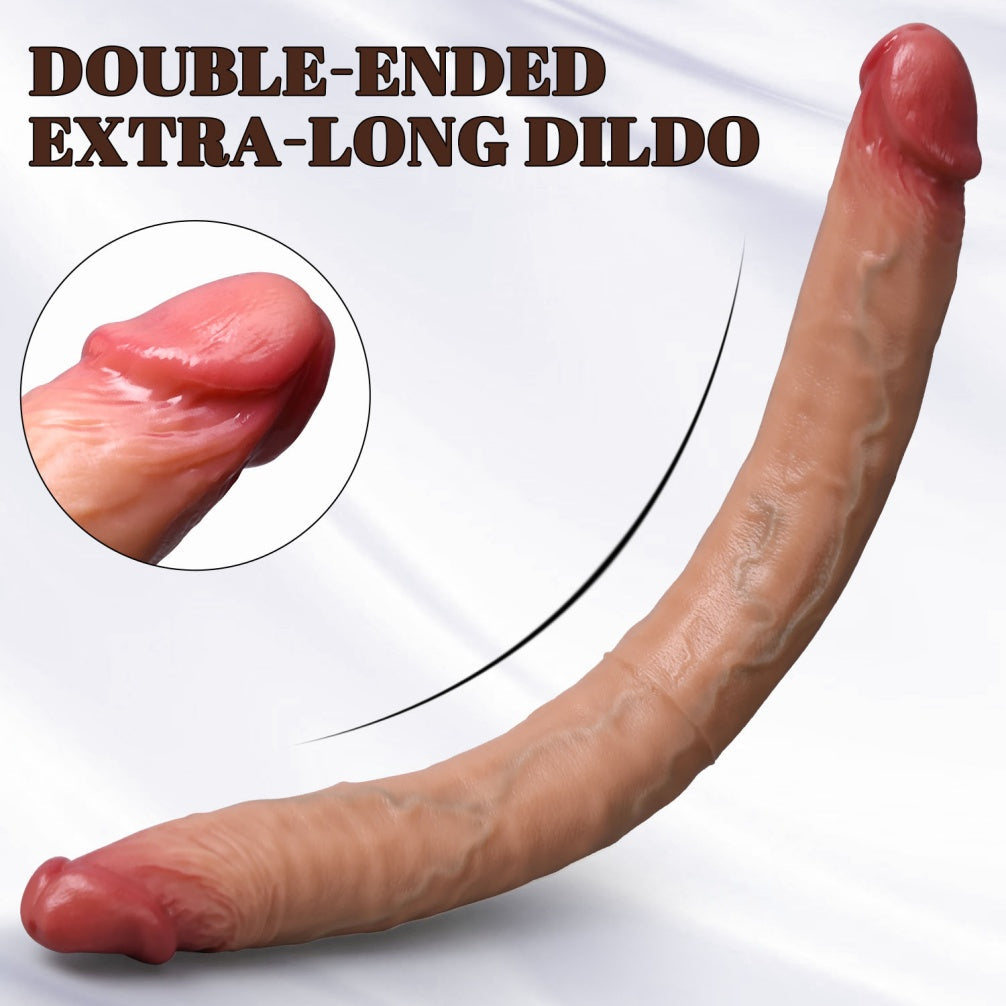 Domlust Realistic Double Ended Dildo – Platinum Silicone Ultra-Flexible Fleshy Texture Lesbian & Couples Sex Toy