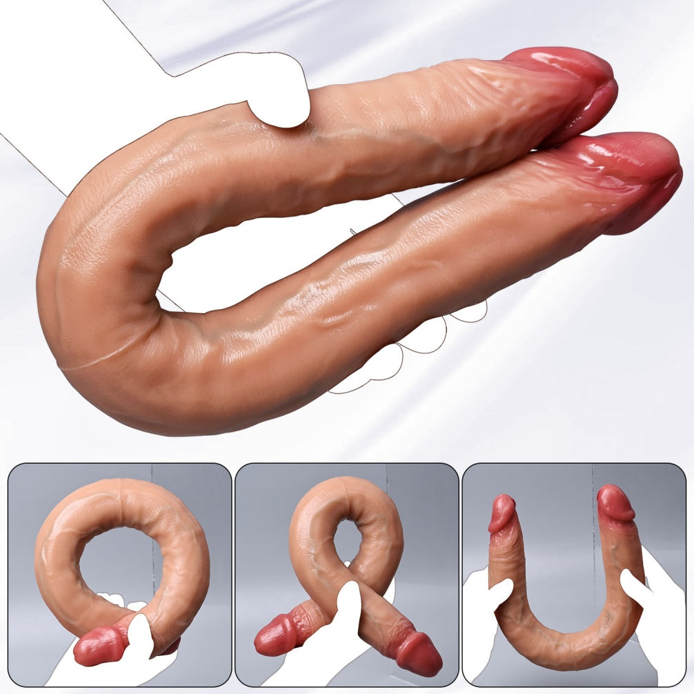 Domlust Realistic Double Ended Dildo – Platinum Silicone Ultra-Flexible Fleshy Texture Lesbian & Couples Sex Toy