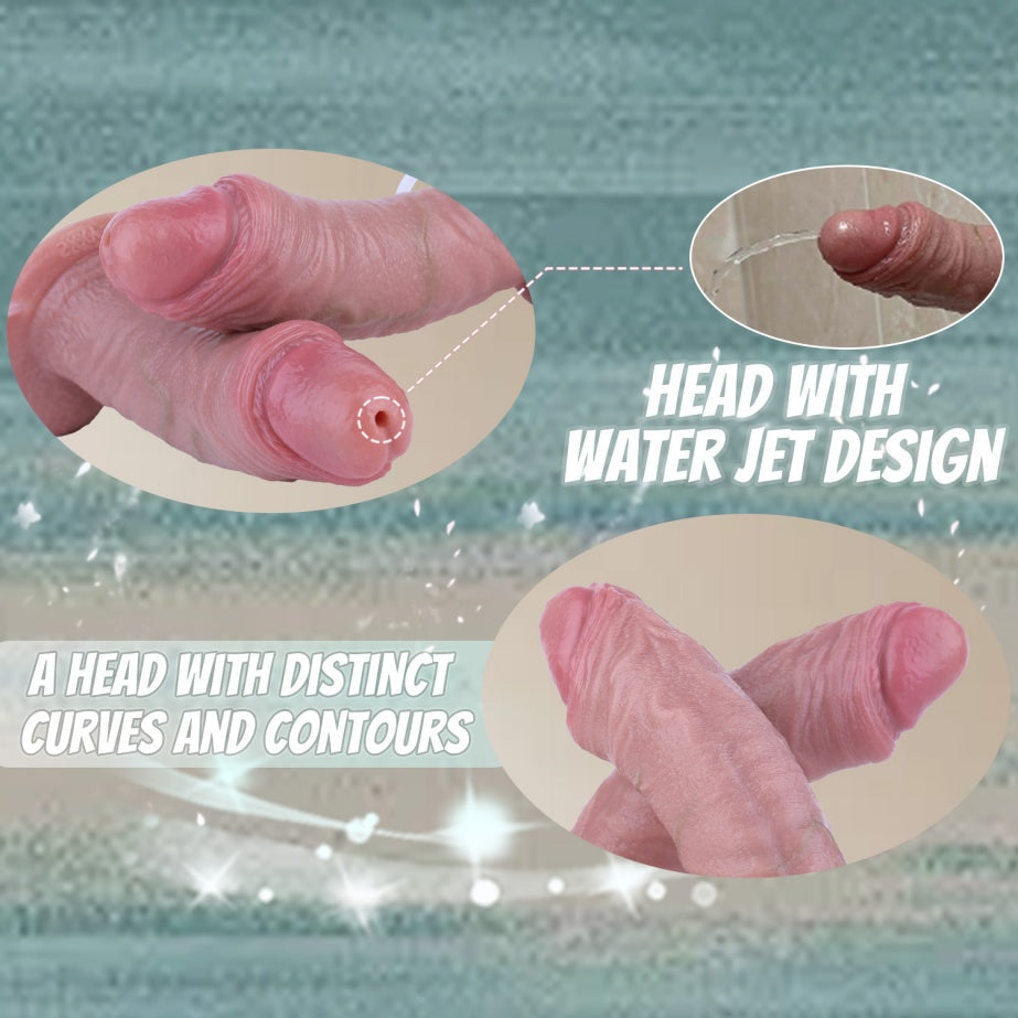 Realistic Dual Density Squirting Dildo — Platinum Silicone Strap-On with Ejaculating Function