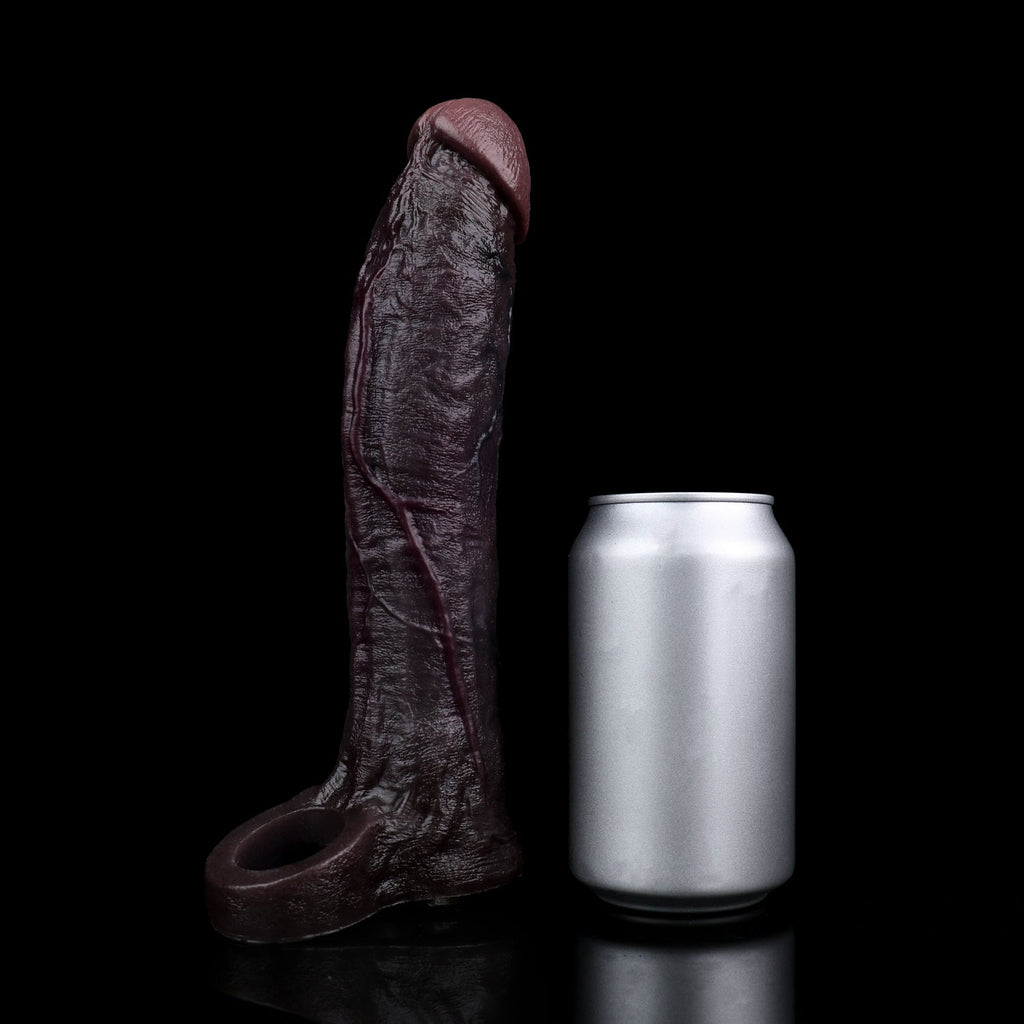 Black Platinum Silicone Penis Sleeve | Realistic Dick Sleeve with 9-Mode Vibration & Wireless Remote