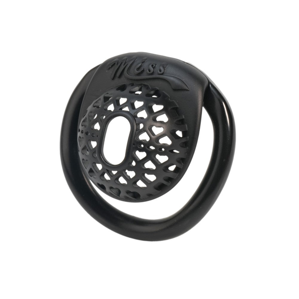 Miss  Heart Lattice Ring Lock – Cute Heart Openwork Chastity Ring (Pink / Black)