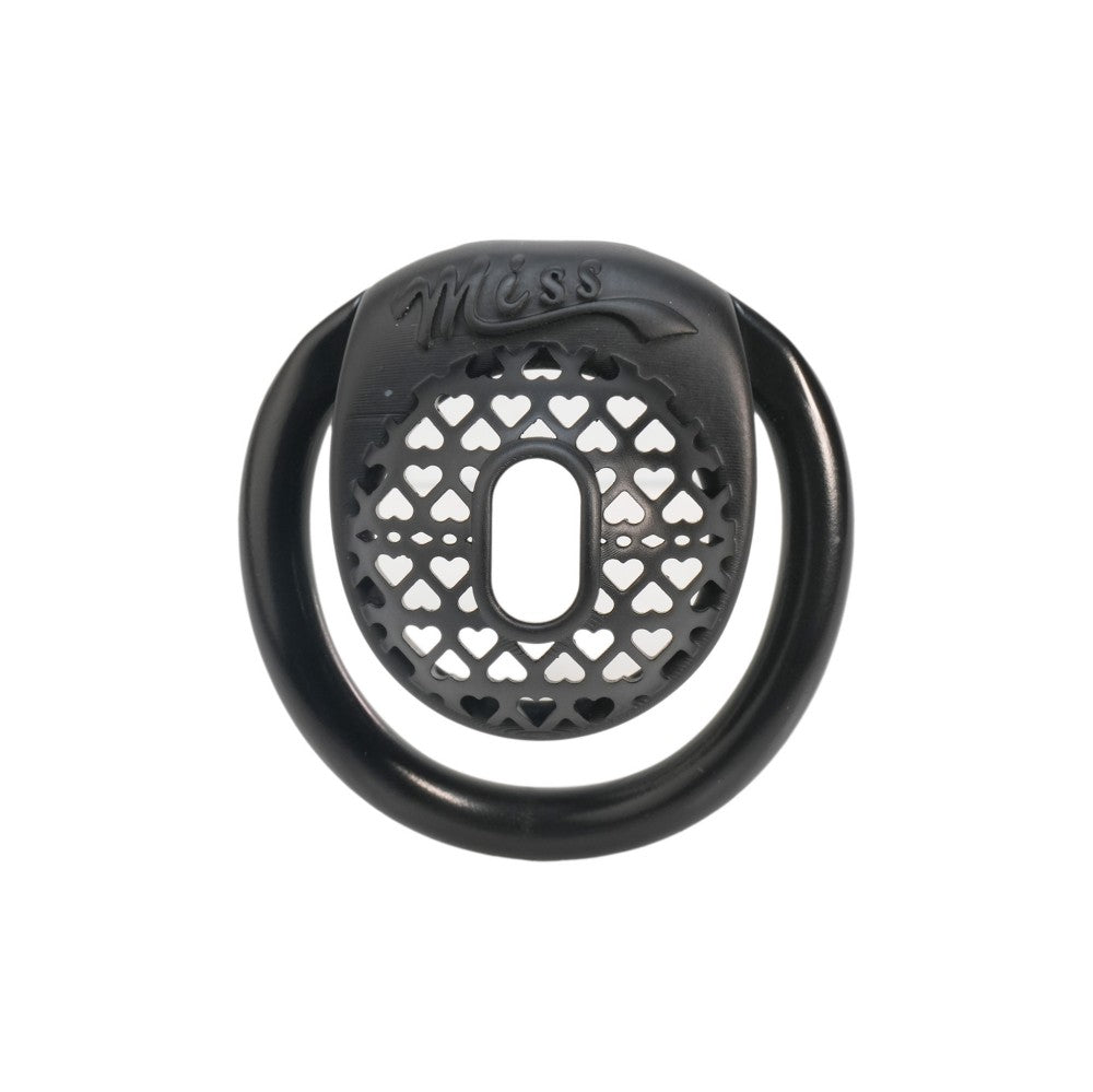 Miss  Heart Lattice Ring Lock – Cute Heart Openwork Chastity Ring (Pink / Black)
