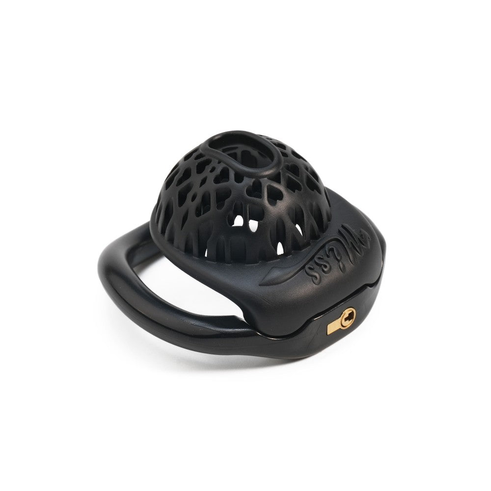 Miss  Heart Lattice Ring Lock – Cute Heart Openwork Chastity Ring (Pink / Black)