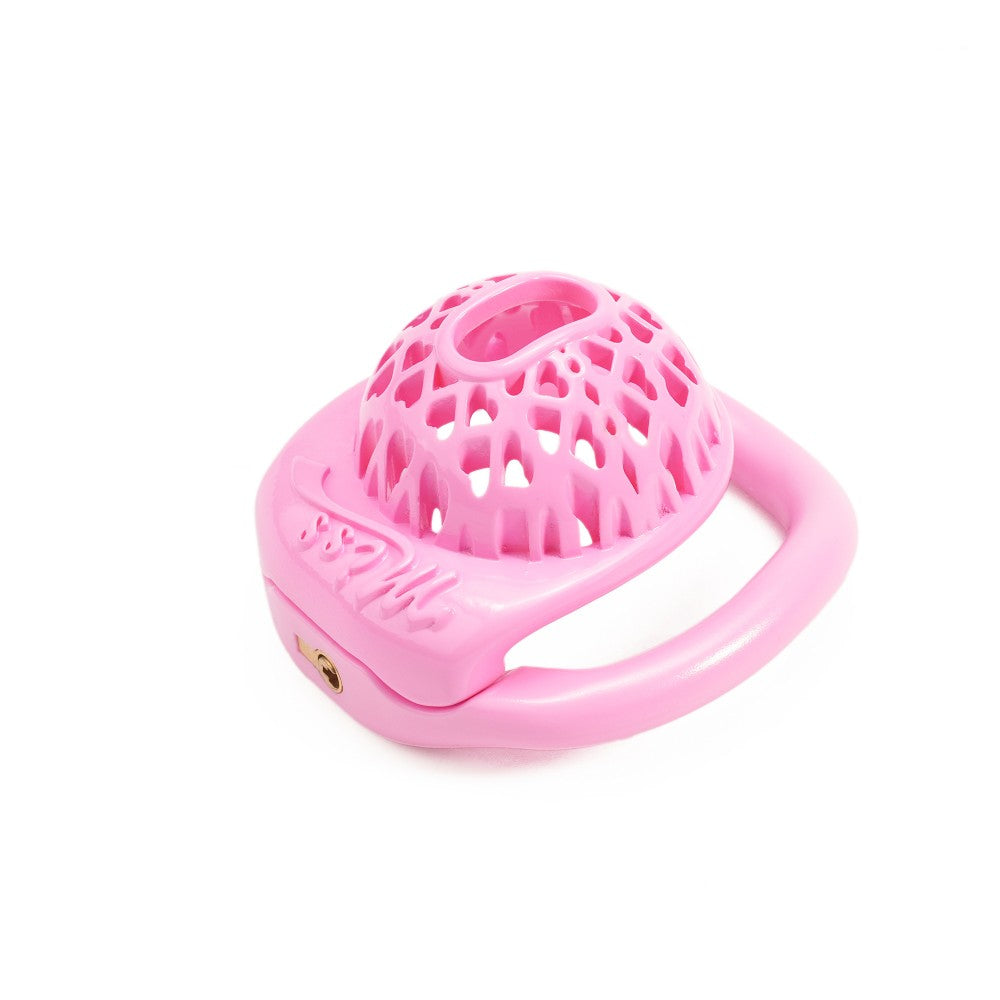 Miss  Heart Lattice Ring Lock – Cute Heart Openwork Chastity Ring (Pink / Black)