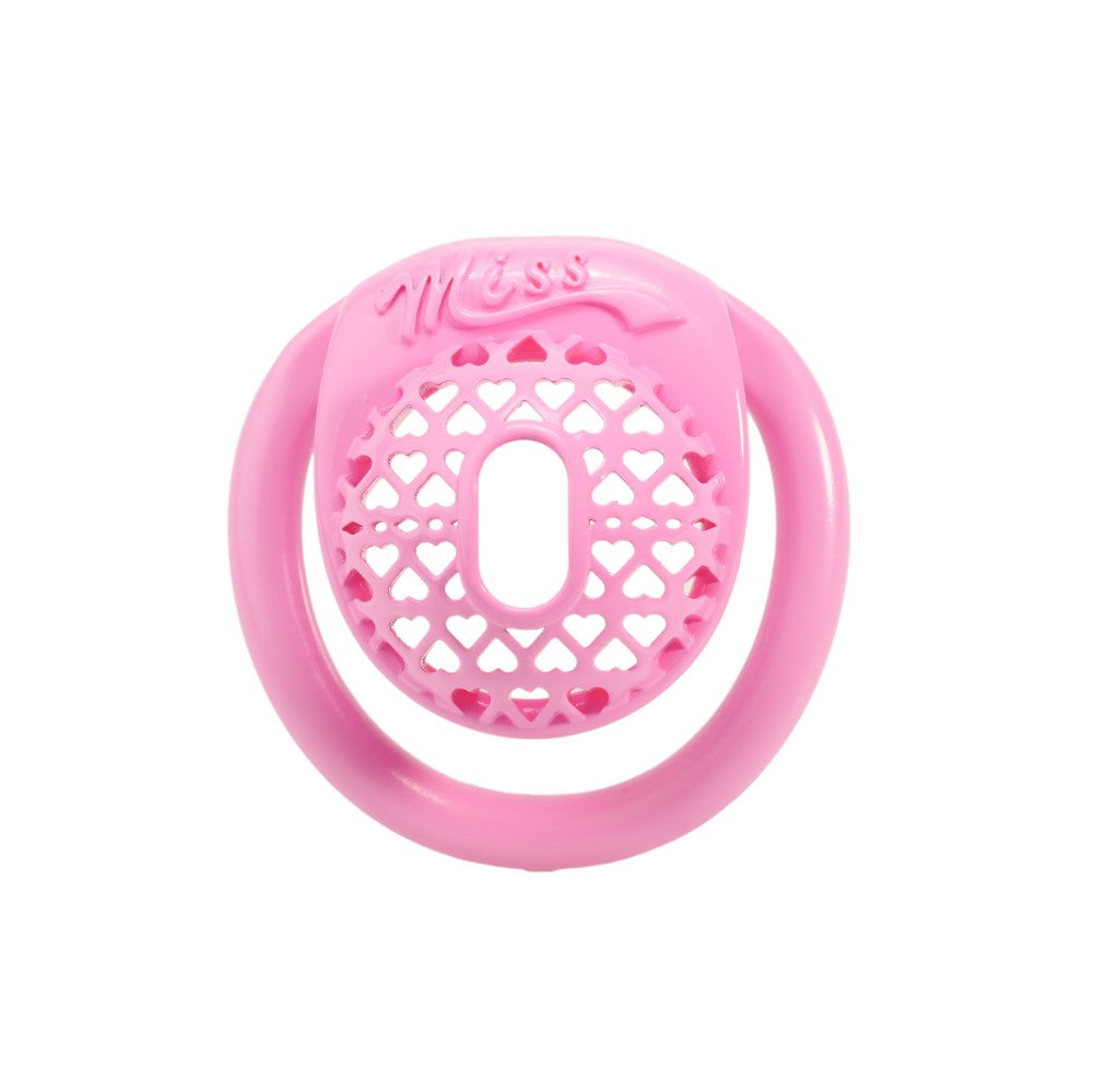 Miss  Heart Lattice Ring Lock – Cute Heart Openwork Chastity Ring (Pink / Black)