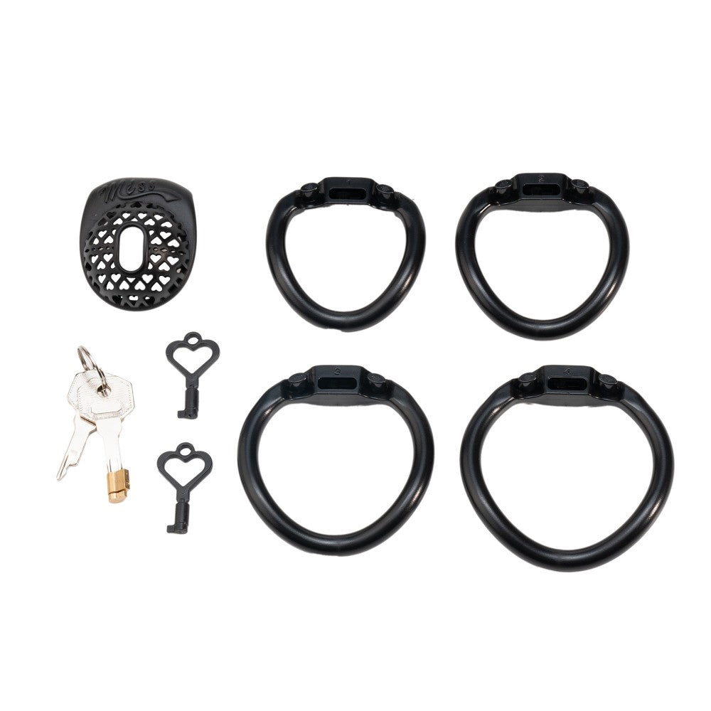 Miss  Heart Lattice Ring Lock – Cute Heart Openwork Chastity Ring (Pink / Black)