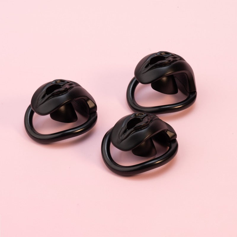 Realistic Vulva Shaped Chastity Cage Set – Pink & Black | Adjustable Flatness (-10 / -5 / 0) | 4 Progressive Ring Sizes