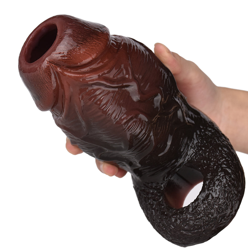 Huge Cock Sleeve Penis Sheath - Black Samurai Big Girthy Realistic BBC Dick Extender for Men