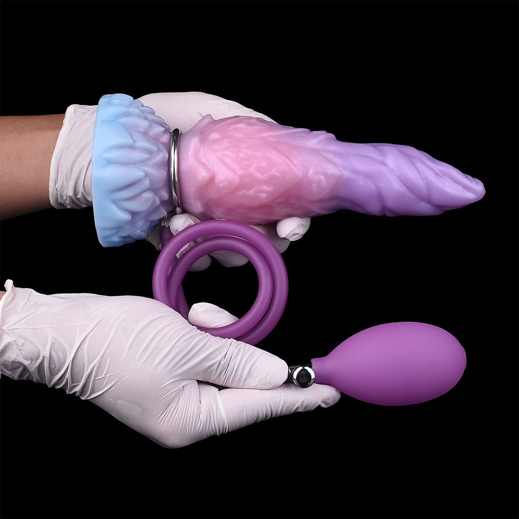 Domlust Pink Inflatable Dragon Dildo – Platinum Silicone Dual-Mode Fantasy Inflatable Knotted Fetish Sex Toy