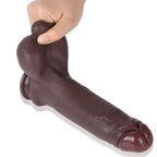Ebony Dildo Big Testicle Suction Cup Anal Sex Toys - Bare Skin Realcock Women Masturbater