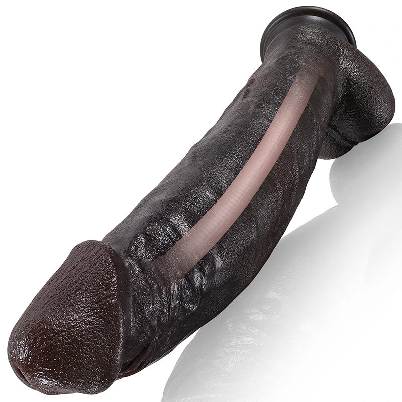 12 inch Penis Silicone Butt Plug - Realistic Black Dildo Small Testicle Prostate Massager