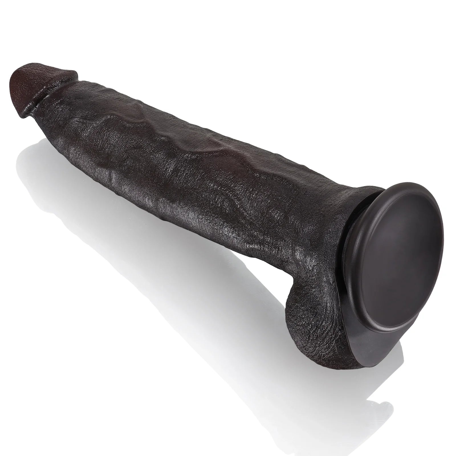 12 inch Penis Silicone Butt Plug - Realistic Black Dildo Small Testicle Prostate Massager