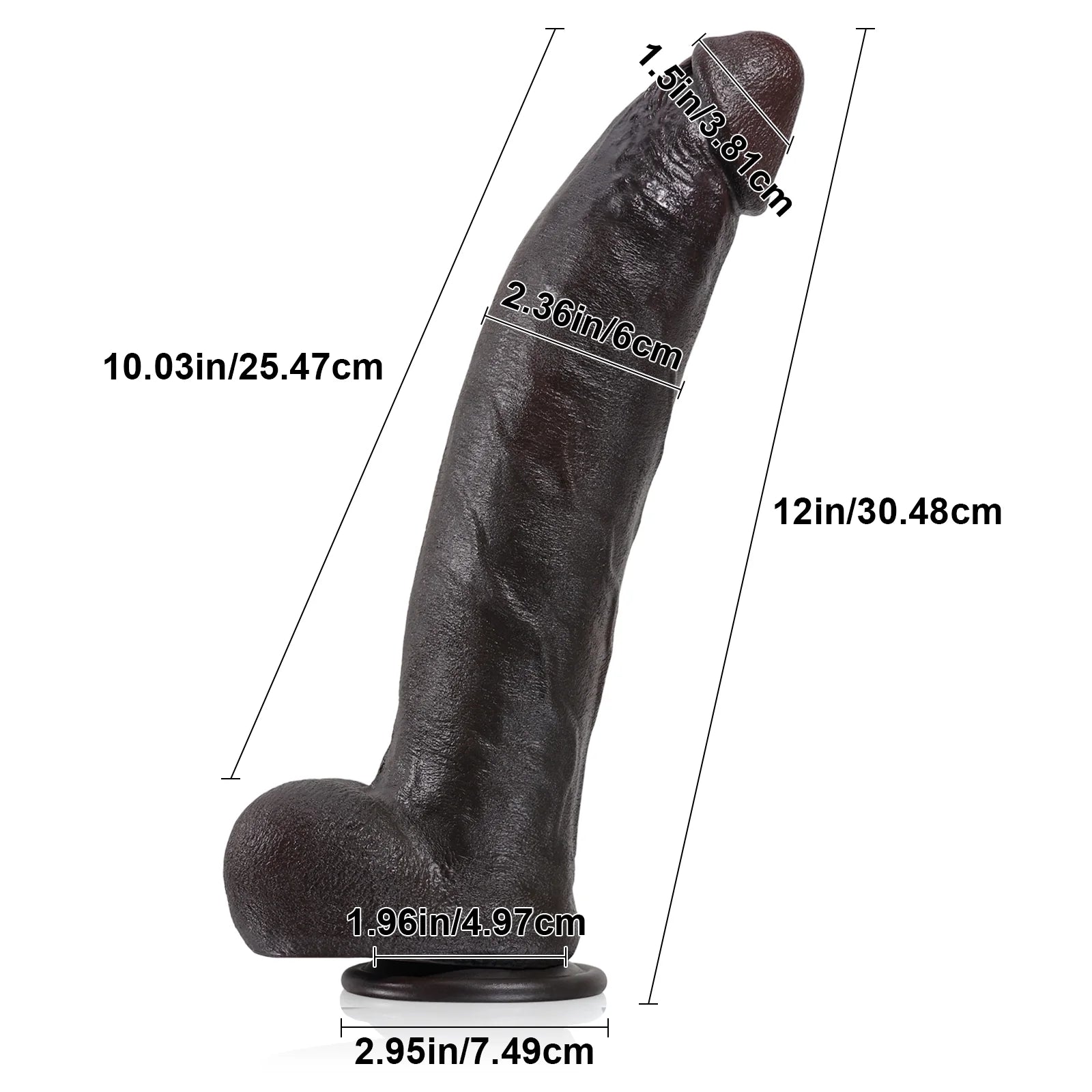 12 inch Penis Silicone Butt Plug - Realistic Black Dildo Small Testicle Prostate Massager