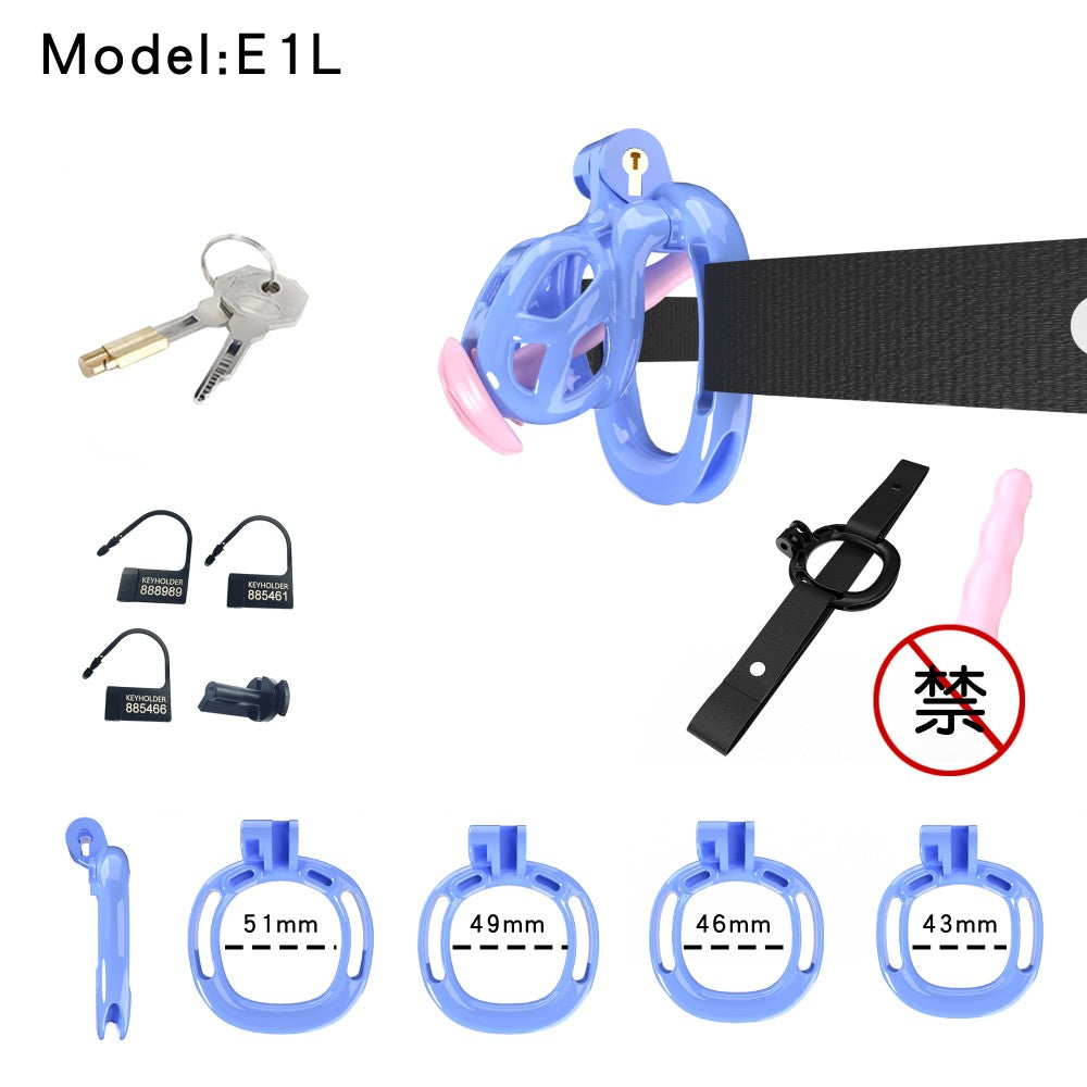 3D Printed Male Chastity Cage with Lock & 5 Rings – Resin Virginity Device with Strap for Men