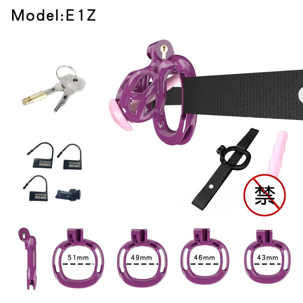 3D Printed Male Chastity Cage with Lock & 5 Rings – Resin Virginity Device with Strap for Men