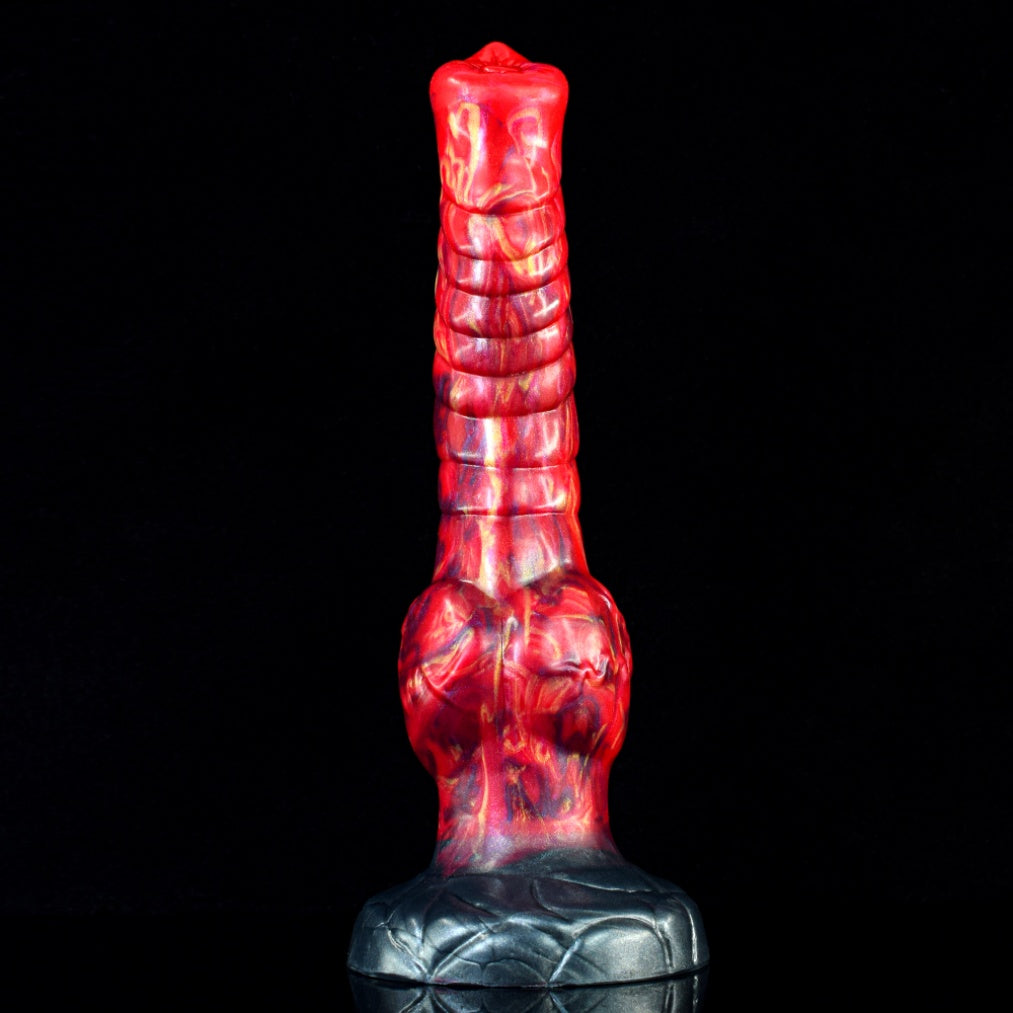 Dragon Knot Dildo – Platinum Silicone Spiral Shaft Blood-Red Fantasy Expansion Toy | Domlust