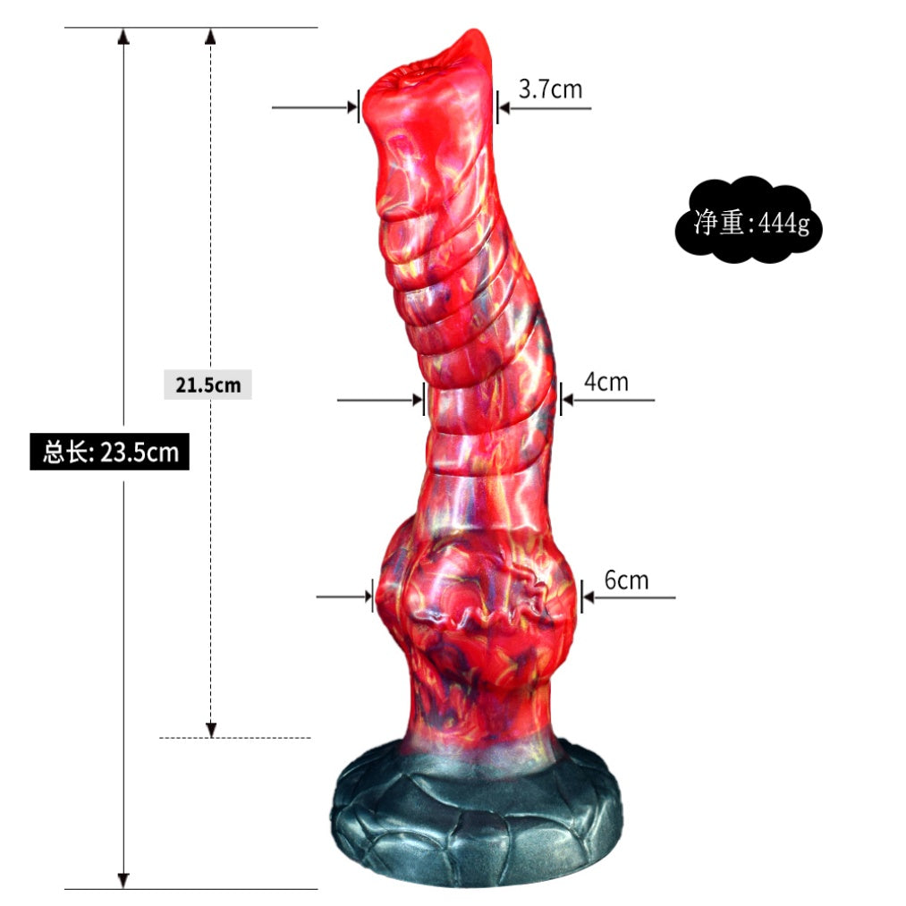 Dragon Knot Dildo – Platinum Silicone Spiral Shaft Blood-Red Fantasy Expansion Toy | Domlust
