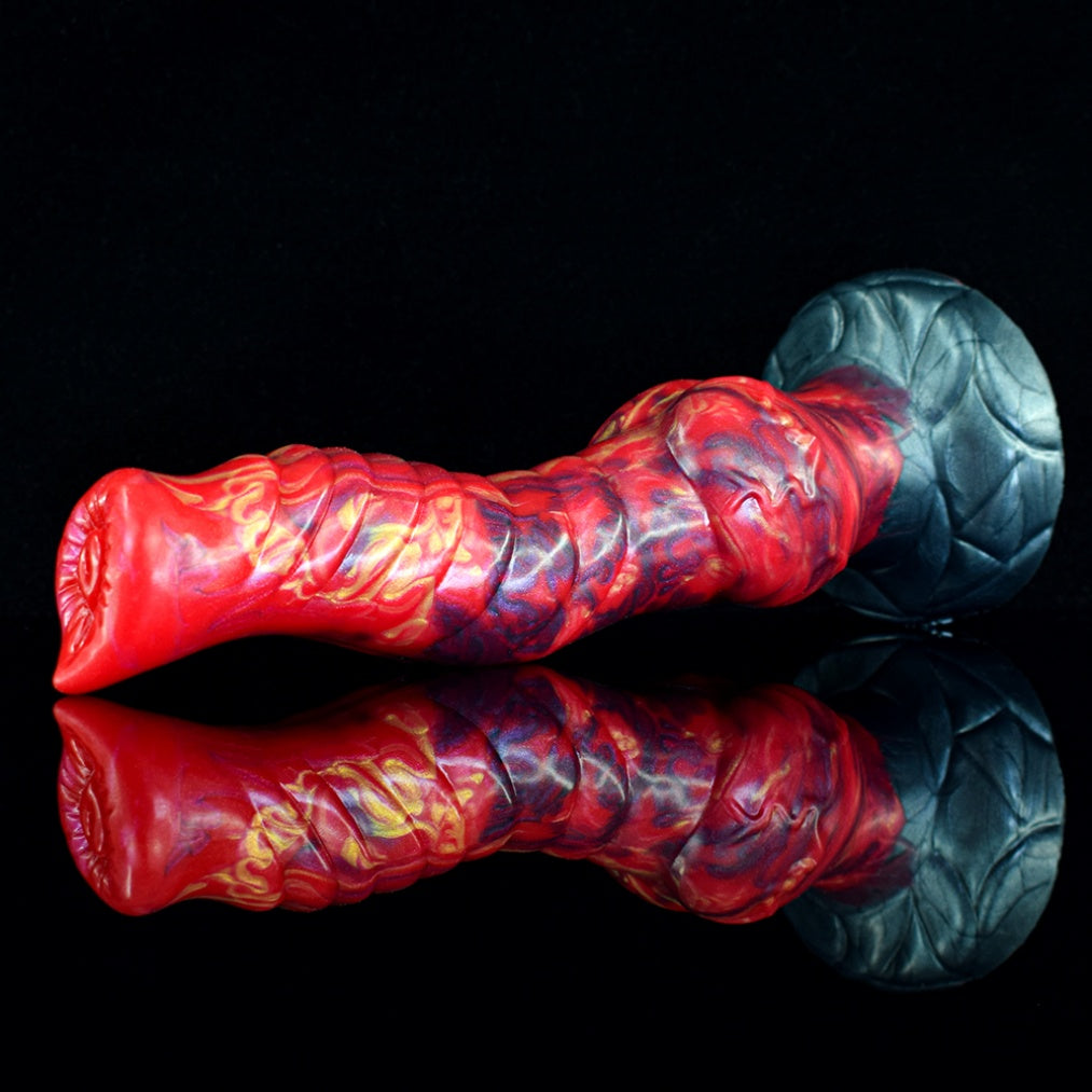 Dragon Knot Dildo – Platinum Silicone Spiral Shaft Blood-Red Fantasy Expansion Toy | Domlust