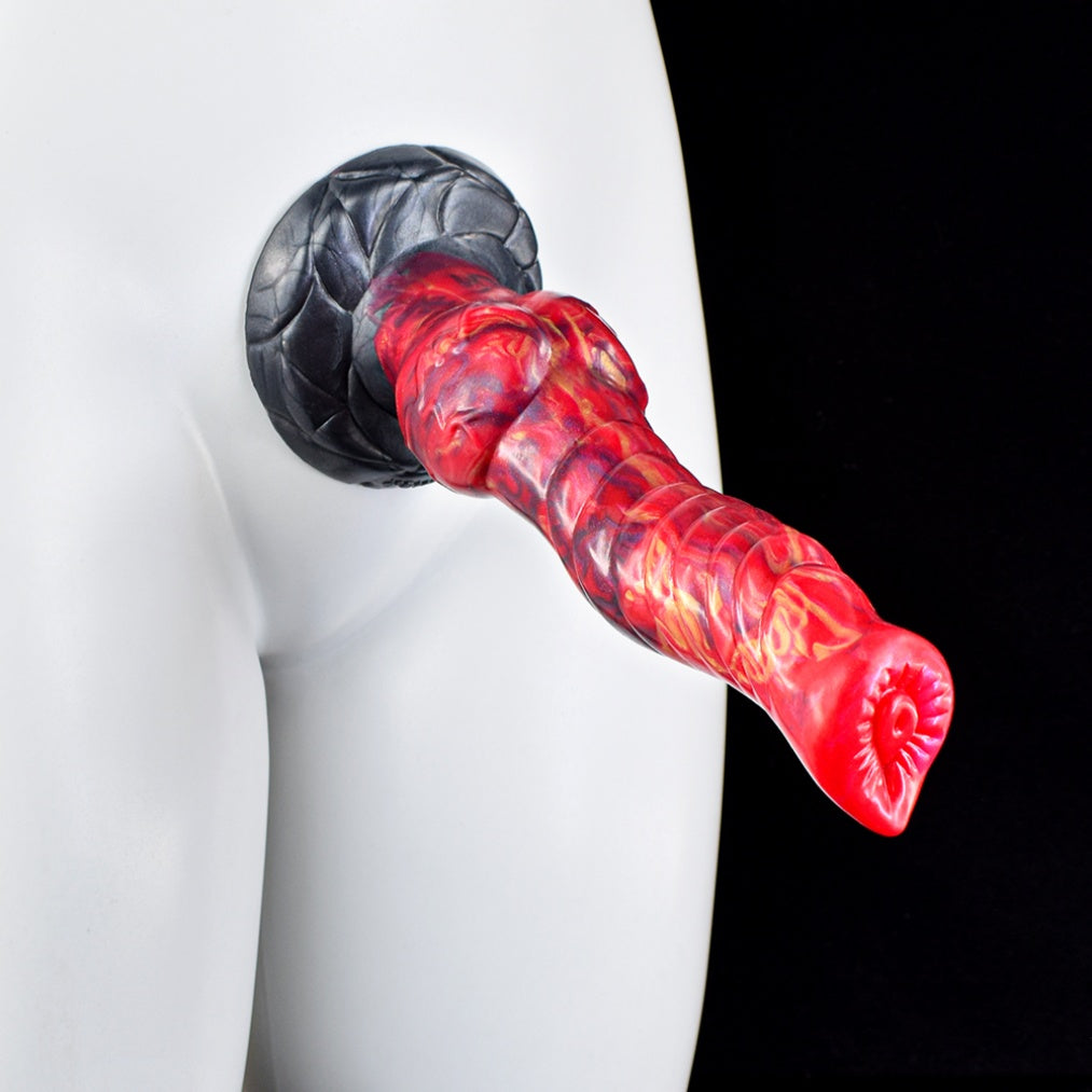Dragon Knot Dildo – Platinum Silicone Spiral Shaft Blood-Red Fantasy Expansion Toy | Domlust