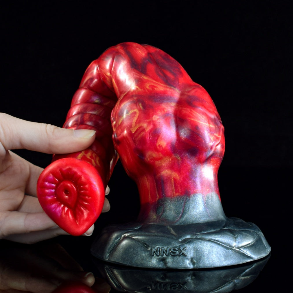 Dragon Knot Dildo – Platinum Silicone Spiral Shaft Blood-Red Fantasy Expansion Toy | Domlust