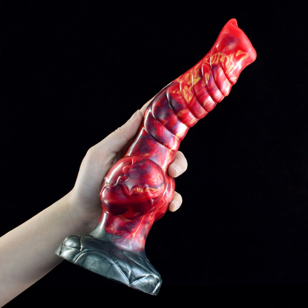 Dragon Knot Dildo – Platinum Silicone Spiral Shaft Blood-Red Fantasy Expansion Toy | Domlust
