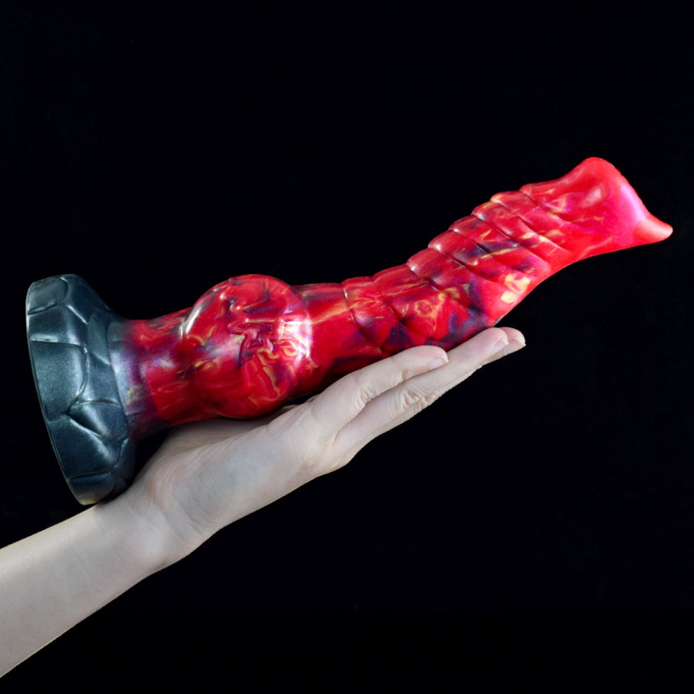 Dragon Knot Dildo – Platinum Silicone Spiral Shaft Blood-Red Fantasy Expansion Toy | Domlust