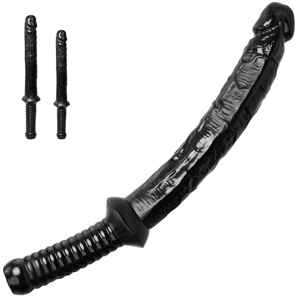 Sword-Grip Long Black Silicone Dildo | 10"+ Deep Reach | S & L | Domlust