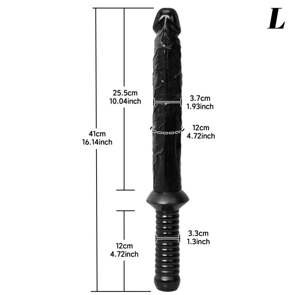 Sword-Grip Long Black Silicone Dildo | 10"+ Deep Reach | S & L | Domlust