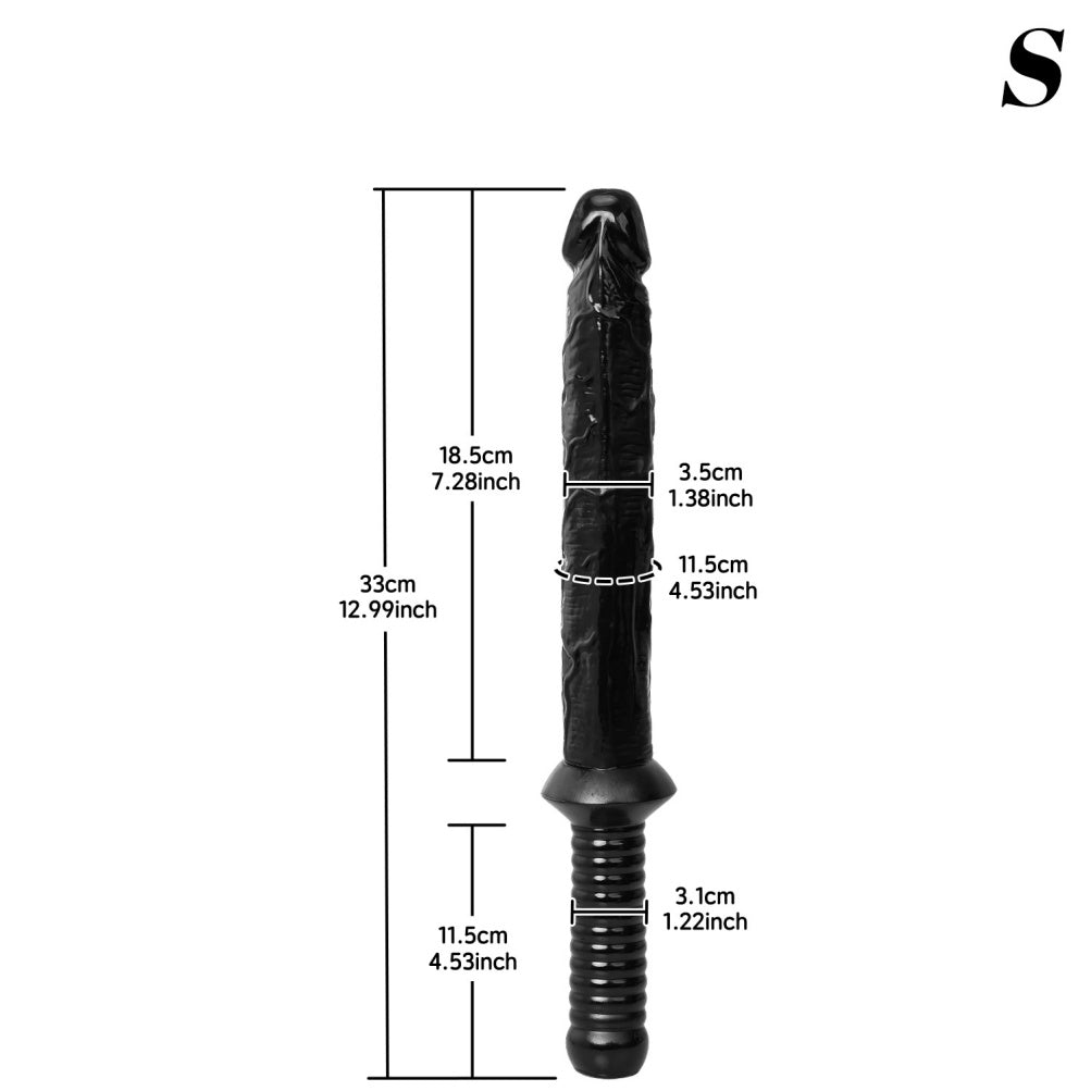Sword-Grip Long Black Silicone Dildo | 10"+ Deep Reach | S & L | Domlust