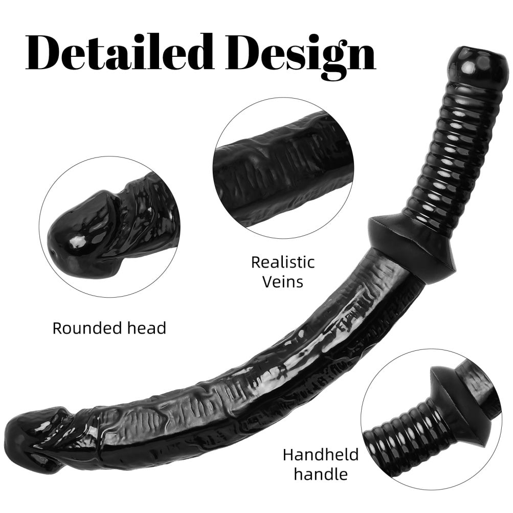 Sword-Grip Long Black Silicone Dildo | 10"+ Deep Reach | S & L | Domlust