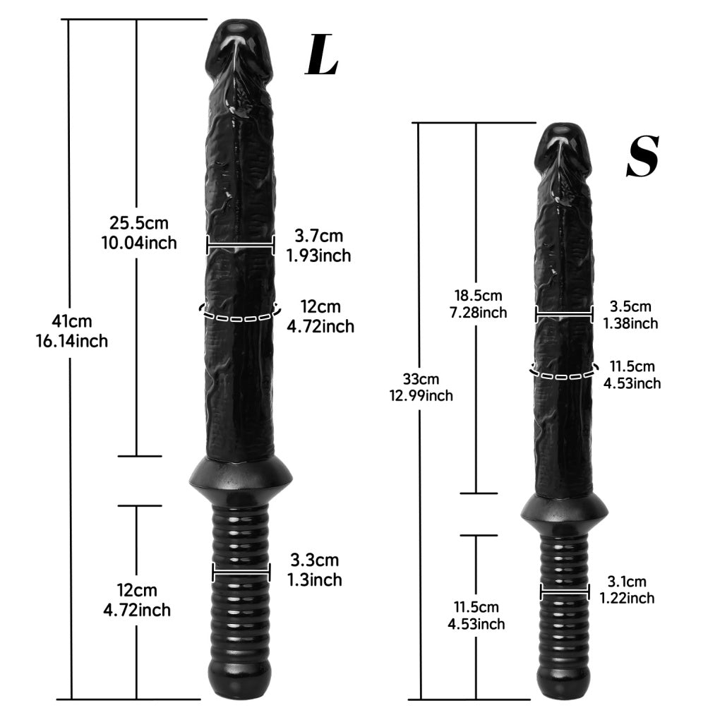 Sword-Grip Long Black Silicone Dildo | 10"+ Deep Reach | S & L | Domlust