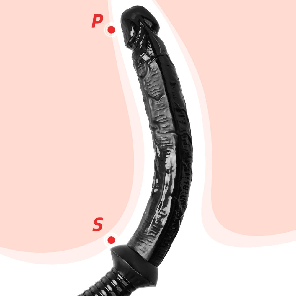 Sword-Grip Long Black Silicone Dildo | 10"+ Deep Reach | S & L | Domlust