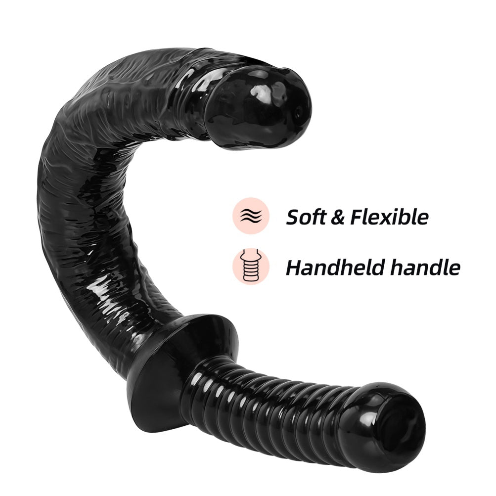 Sword-Grip Long Black Silicone Dildo | 10"+ Deep Reach | S & L | Domlust