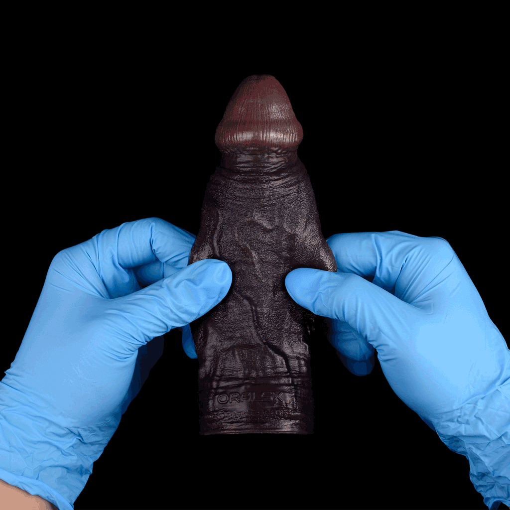 Realistic Black Silicone Penis Extender Sleeve – Girth & Length Enhancer with Testicle Support
